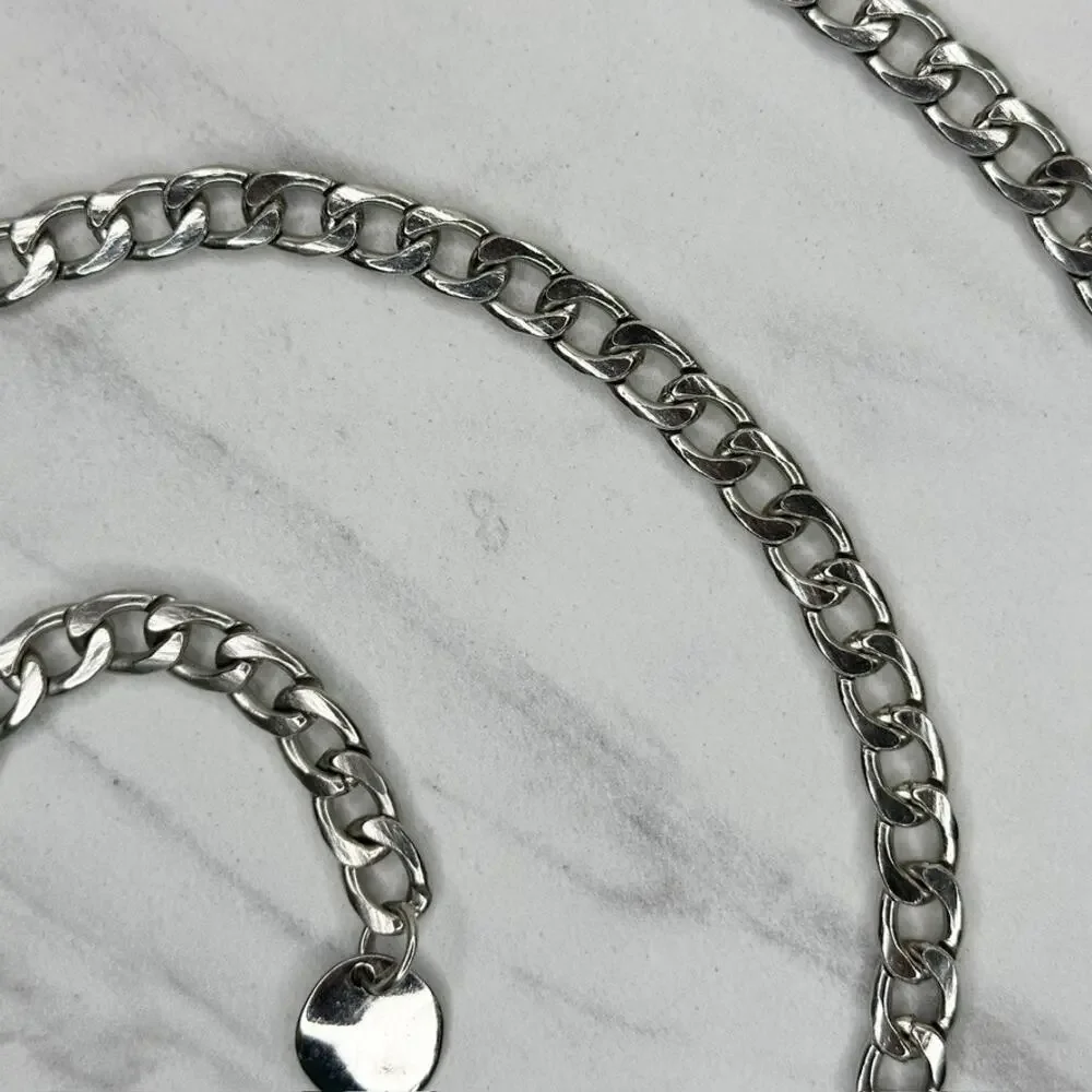 Silver Tone Curb Chain Link Belt Lobster Clasp One Size (OS) ✨